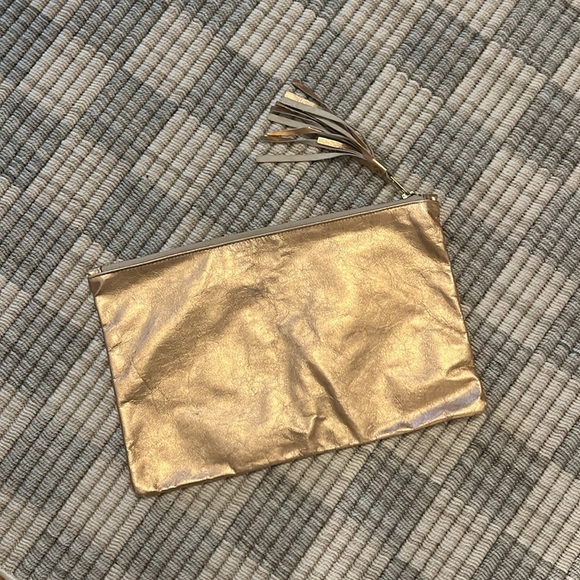 Rose Gold Leather Clutch Pouch With Tassel - Picture 1 of 4